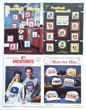 Lot of 4 Vintage CROSS STITCH Books FOOTBALL Heroes MLB Sweatshirts HATS Sports