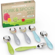 CHILLOUT LIFE 6 Pieces Kids Silverware with Silicone Handle - Teal/Green/Gray