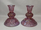 Vintage Fenton Art Glass Dusty Rose Carnival Lot of 2 Candlesticks 4"