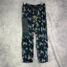 Johnny Was Floral Silk pants cargo joggers patchwork Boho Women's Sz L artsy