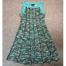 Perceptions New York Sleeveless Fit & Flare Dress XL Teal Green Abstract Print
