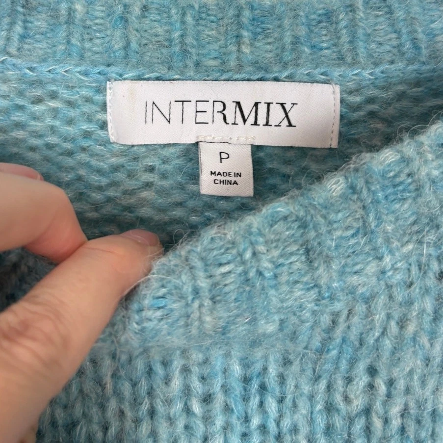 Intermix Joan Puff Sleeve Knit Turquoise Wool Blend Sweater Small - Image 4 of 4