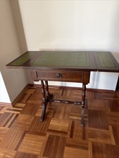 Vintage Beistelltisch Lederplatte klappbar englischer Stil Schublade Holz Alt