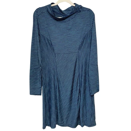 UNDERCOVER Abito PrAna SCRAMBLE atletico collo alto taglia XL blu righe maglia aderente cambio