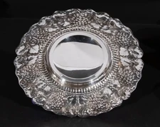 William Adams Silverplate Bowl Ornate Grape & Leaves Motif 11 1/2 Inch