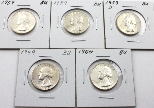 Lot of Five 90% Silver Washington Quarters-Uncirculated-Free Shipping     (744)