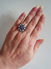 Designer Tanzanite White Topaz Black Spinel Cocktail Ring Size 8 Sterling Silver