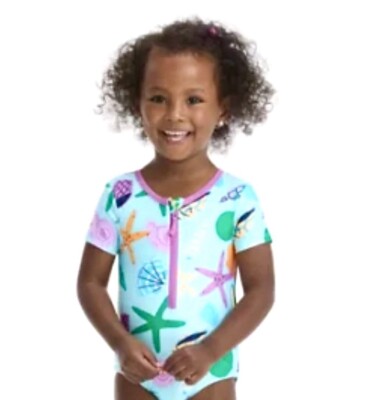 Baby Girl Seashell One Piece Swimsuit 1/2 Zip Cat Jack Blue Size