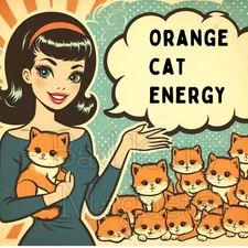 retro lady orange cat energy cute High Quality Metal Magnet 4x4 inches 336