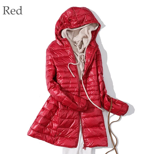 Winter Packable Ultralight Long Down Hooded Women Jacket Puffer Parka Coats - Picture 9 of 36