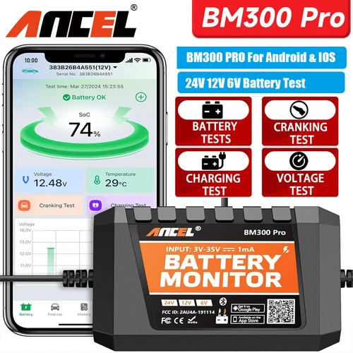 ANCEL BM300 Pro Car Battery Monitor Tester 6V/12V/24V Bluetooth Analyzer Circuit - Picture 1 of 23