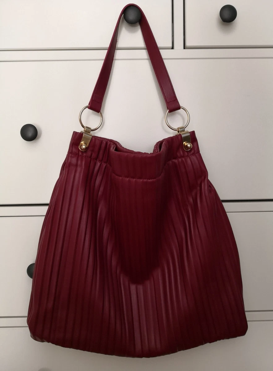ZARA BURGUNDY WINE MAROON PLEATED PADDED TOTE SHOULDER BAG. eBay