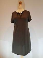 Mango Casual Khaki Green Tie Front T-Shirt Shift Dress Women's Size Small