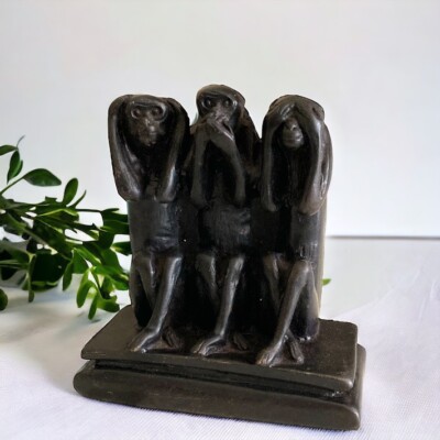 Vintage 3 Wise Monkeys Figure Hear Speak See No Evil Statue