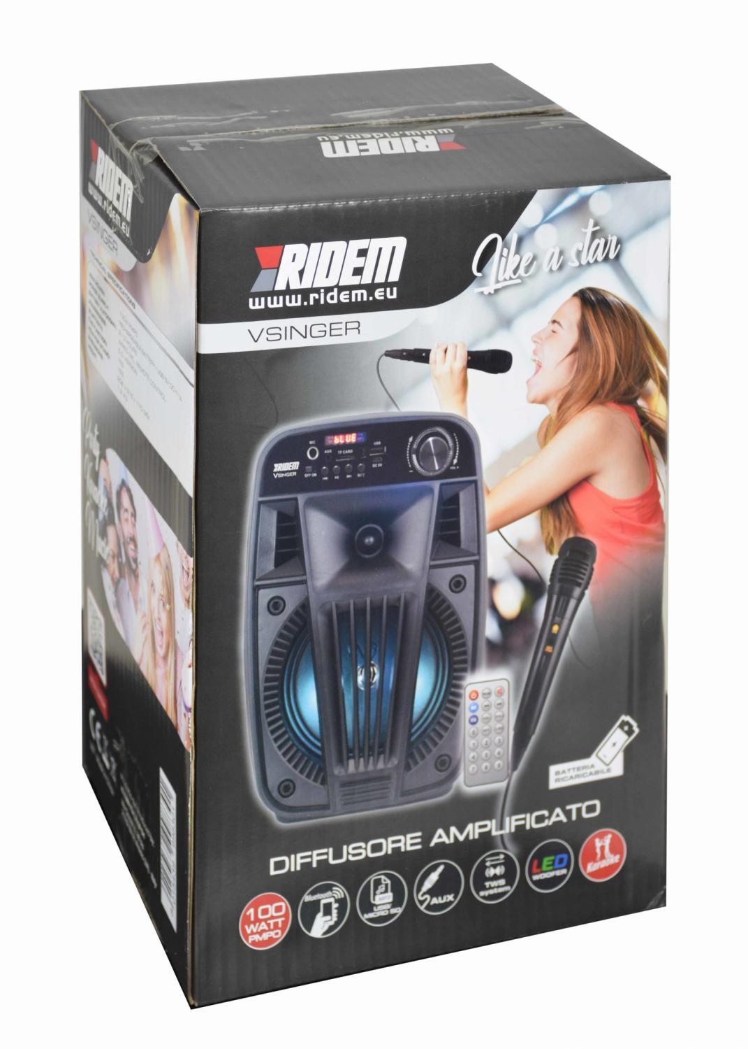 Casse Attive Trolley Ridem V SINGER 12W Bluetooth con Luci e Microfono - 4