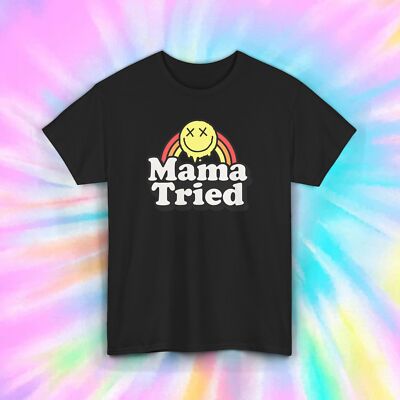 Mama Tried Funny Happy Face Retro Vintage Style Graphic Tee T-Shirt S-5XL