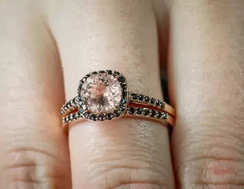 2Ct Round Lab-Created Morganite Bridal Set Wedding Ring 14K Rose Gold Plated - Picture 7 of 10