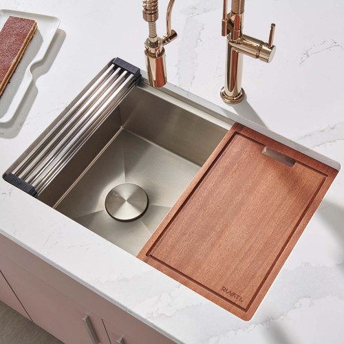 Ruvati 30" Workstation Slope Bottom Offset Drain 16 Gauge Kitchen Sink- RVH8582