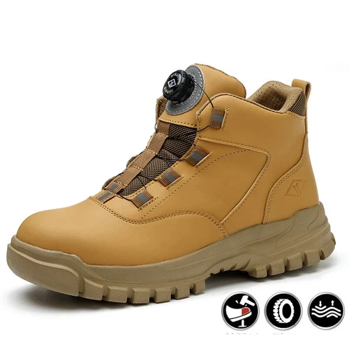 Work Safety Boots Steel Toe Shoes Men's Rotating Buttons Protective Shoes - Picture 5 of 29