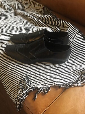 PRADA BORGUE BLACK OXFORD WINGTIP SLIP ON SHOES SZ 12 $895 Firm Holiday Sale PRADA BORGUE BLACK OXFORD WINGTIP SLIP ON SHOES SZ 12 $895  main image 4