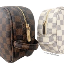 Trendy Checkered Makeup Bag Travel Toiletries Organizer Case for Women/Girls
