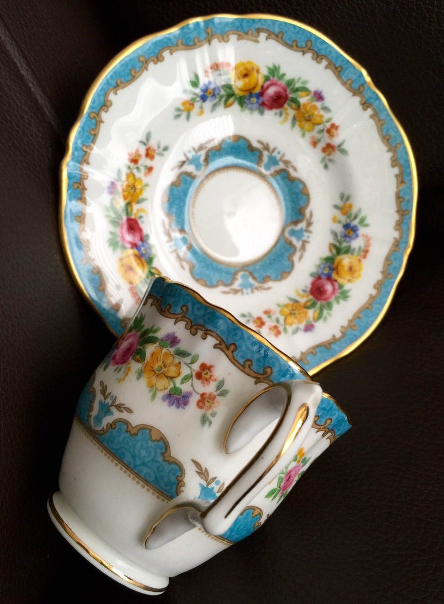 CROWN staffordshire 陶器　England Vintage Crown Staffordshire Ellesmere Turquoise Tea Cup