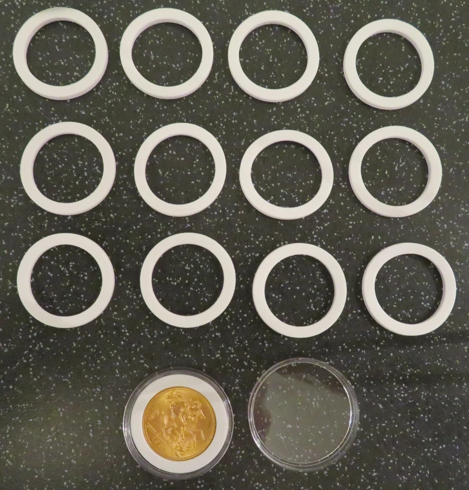 12 x White Coin Capsule Inserts specifically designed to protect Gold Sovereigns
