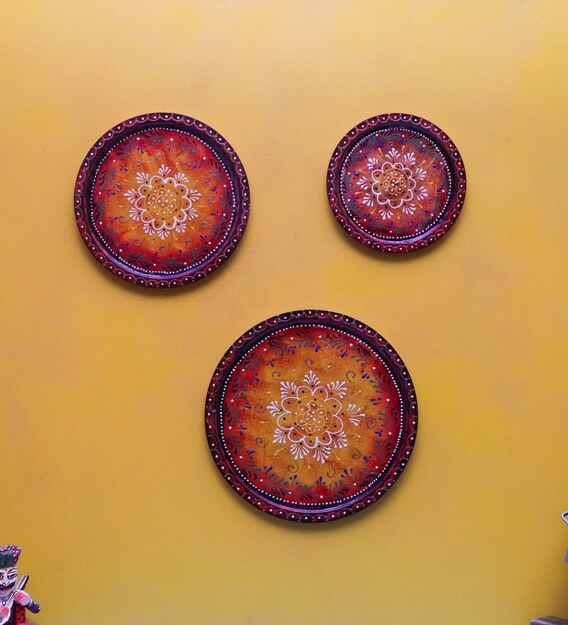 Large Wooden Decorative Plate with Petrykivka Art - Hand  Decorative Floral Plate Wall Hanging - Multicolor display picture 1