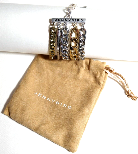 Jenny Bird Austin Cuff Bracelet Mixed Metal Chain Stack Adjustable Lobster Pouch