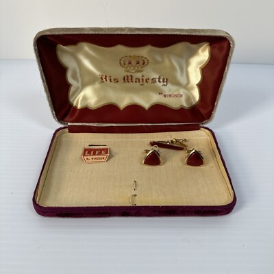 Vintage 1950's Cufflinks and Tie bar His Majesty by Windsor Missing Ink Pens