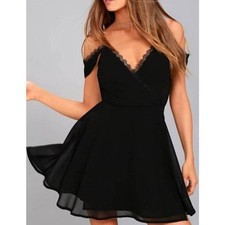 Fit & Flare Little Black Dress Off-Shoulder Lace Details New With Tags Medium