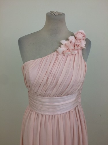 H&M Women's Dress Size 8 Pink Lined One Shoulder Ruched Used F1 - Picture 2 of 11