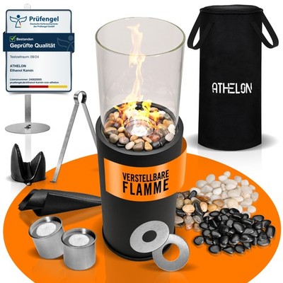 ATHELON  Ethanol Kamin freistehend Outdoor & Indoor Standkamin incl. Dekoration
