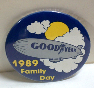Goodyear Tire Blimp Pinback 1989 Family Day Vintage Winged Logo Pin Event Button