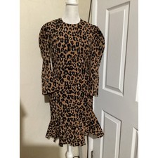 BARDOT Leopard Print Long Sleeve Ruffle Hem Dress Womens Size US 6 S