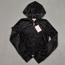 Juicy Couture Velour Hoodie Womens Small Zip Up OG Big Bling Liquorice Black NEW
