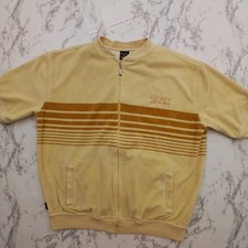 Sean John Jacket Mens L Beige Velour Short Sleeve Track Stripe Full Zip