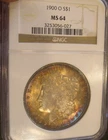 1900 O Morgan silver dollar - NGC MS 64, Colorful toning both sides 5399