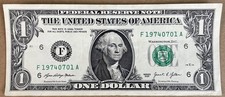Birthday Anniversary Fancy Note 2021 $1 One Dollar Bill F19740701A 1974/07/01