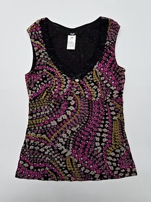 ExE Damen Schwarz Blumen Knopf Stretch Tank Top Größe 31 MPN 4630 Zustand
