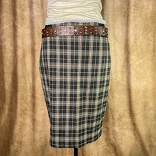 Y2K Plaid Pencil Skirt Midi Black Brown Dark Academia Preppy Office Indie Punk