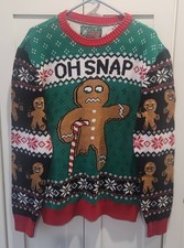 Ugly Christmas Sweater Mens XL Oh Snap Gingerbread Man Holiday Sk15