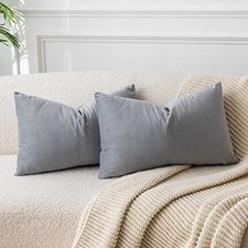Lumbar Velvet Throw Pillow Covers 16x24 inch 24" x 16" Pack of 2 Silver Gray