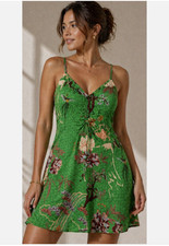 Zara Green Floral Satin Ruched Slip Mini Dress Bloggers Fav Size XS