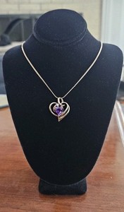 J 10k 4570 Amethyst Diamond Heart Yellow Gold pendant: 1/20 12k GF 18 Chain