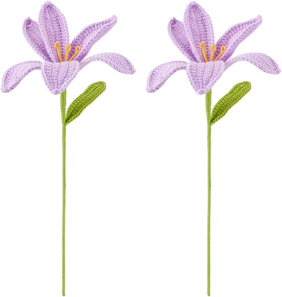 Fingerinspire 2 StüCk Handgefertigte GehäKelte KüNstliche LilienblüTen Blumenstr-image