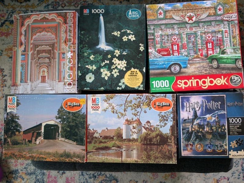 Puzzle Lot of 6 (1000 Pc) - RARE Vintage MB Big Ben, Springbok, Harry Potter