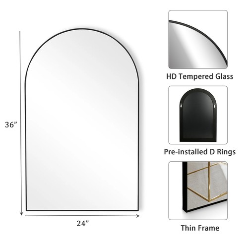 Black Arched Wall Mirror, Modern Wall Mounted Arch Bathroom Mirror 24 x 36 In... - Picture 3 of 6