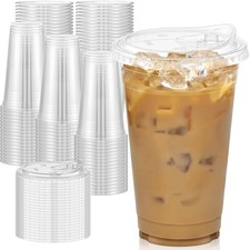100 Pack - 20 oz Clear Plastic Cups with Sip Lids