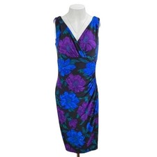 Lauren Ralph Lauren Floral V Neck Ruched Midi Dress Women's Size 4 Sleeveless